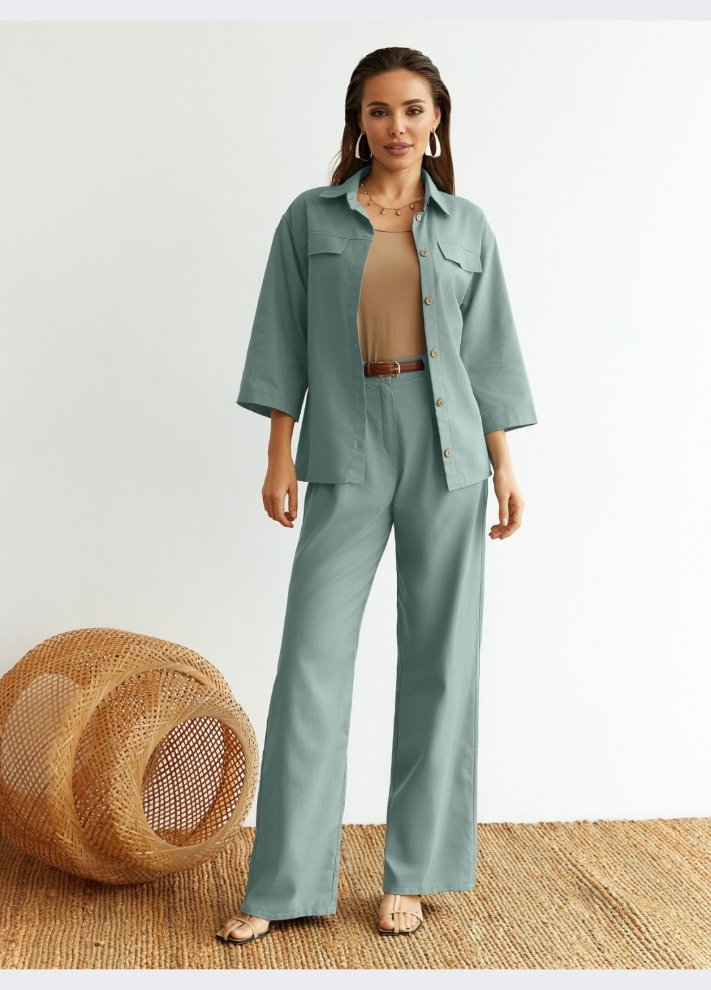 брючний костюм м'ятного кольору з льону Dressa (331871066)