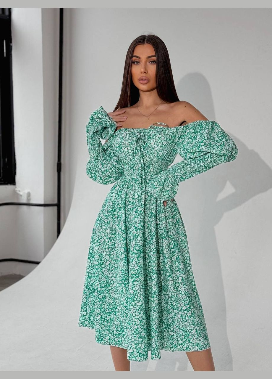 Мятное повседневный женское платье FINO Mode с цветочным принтом