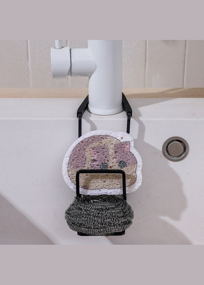 Підставка кухонна для губки подвійна універсальна на кран чорна (AH0117_2) No Brand (315885346)