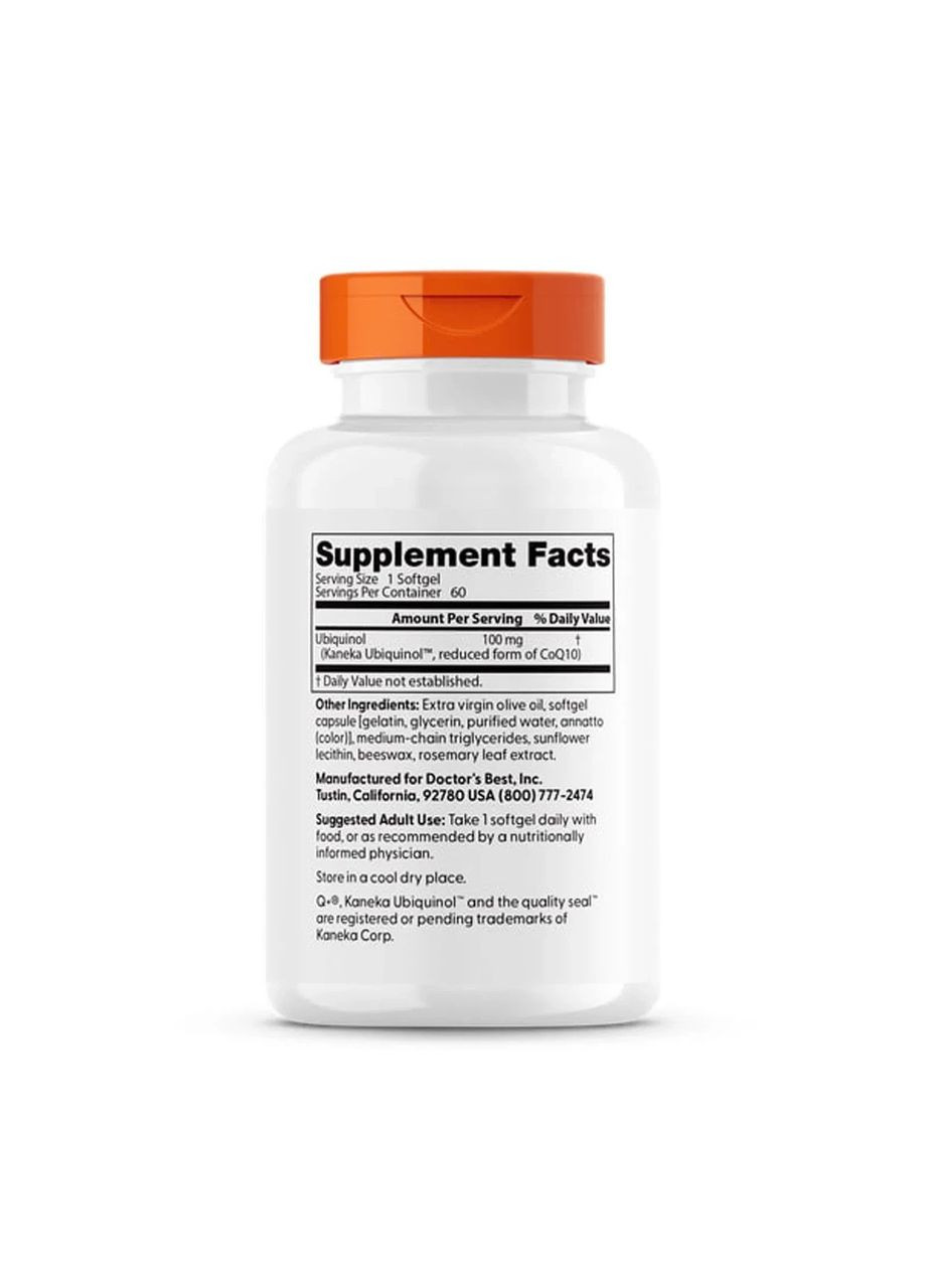 Коэнзим Q10 Убихинол Ubiquinol, с Kaneka Q+, 100 мг, 60 капсул Doctor's Best (361116532)