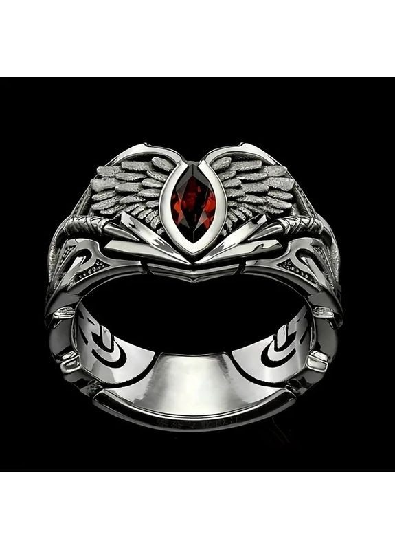 Кольцо серебристое стиль Возрождения ангельские крылья красный циркон 20 AurumLux017 Liresmina Jewelry (360884102)