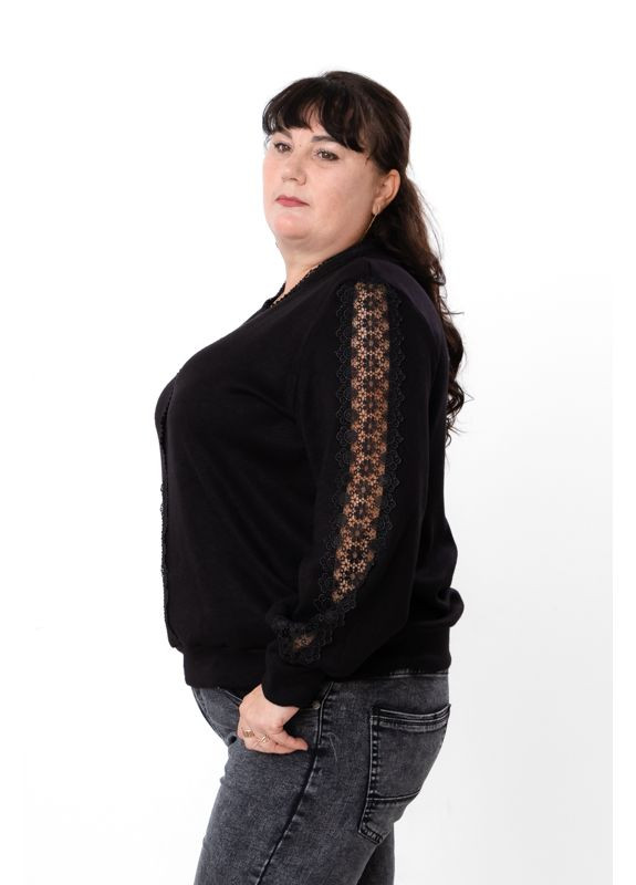 Чорний демісезонний ангоровий джемпер для жінки (плюс сайз) однотонний з мереживом (p-18060) Носи своє