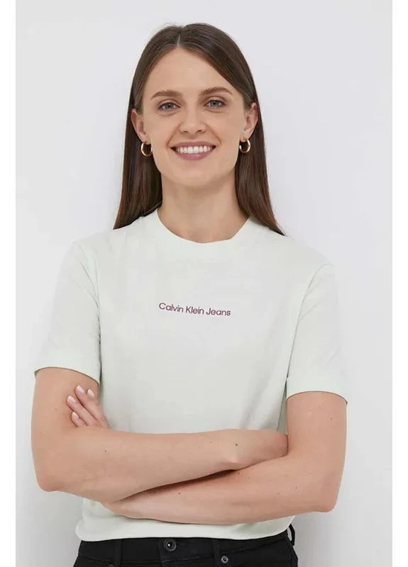 Женская хлопковая футболка с принтом Calvin Klein белая No Brand - (400142281)