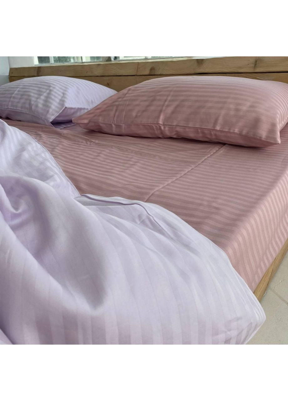 Постельное белье Пудра+Лаванда страйп сатин PREMIUM Евро размер, наволочки 50/70 No Brand (364216057)