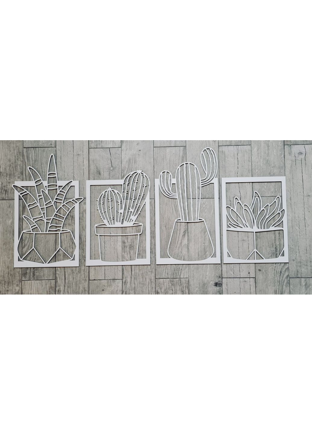 Декоративное панно Кактусы из четырех частей, Деревянная картина, Картина из дерева Белый, 160*70 Poleno (367951618)
