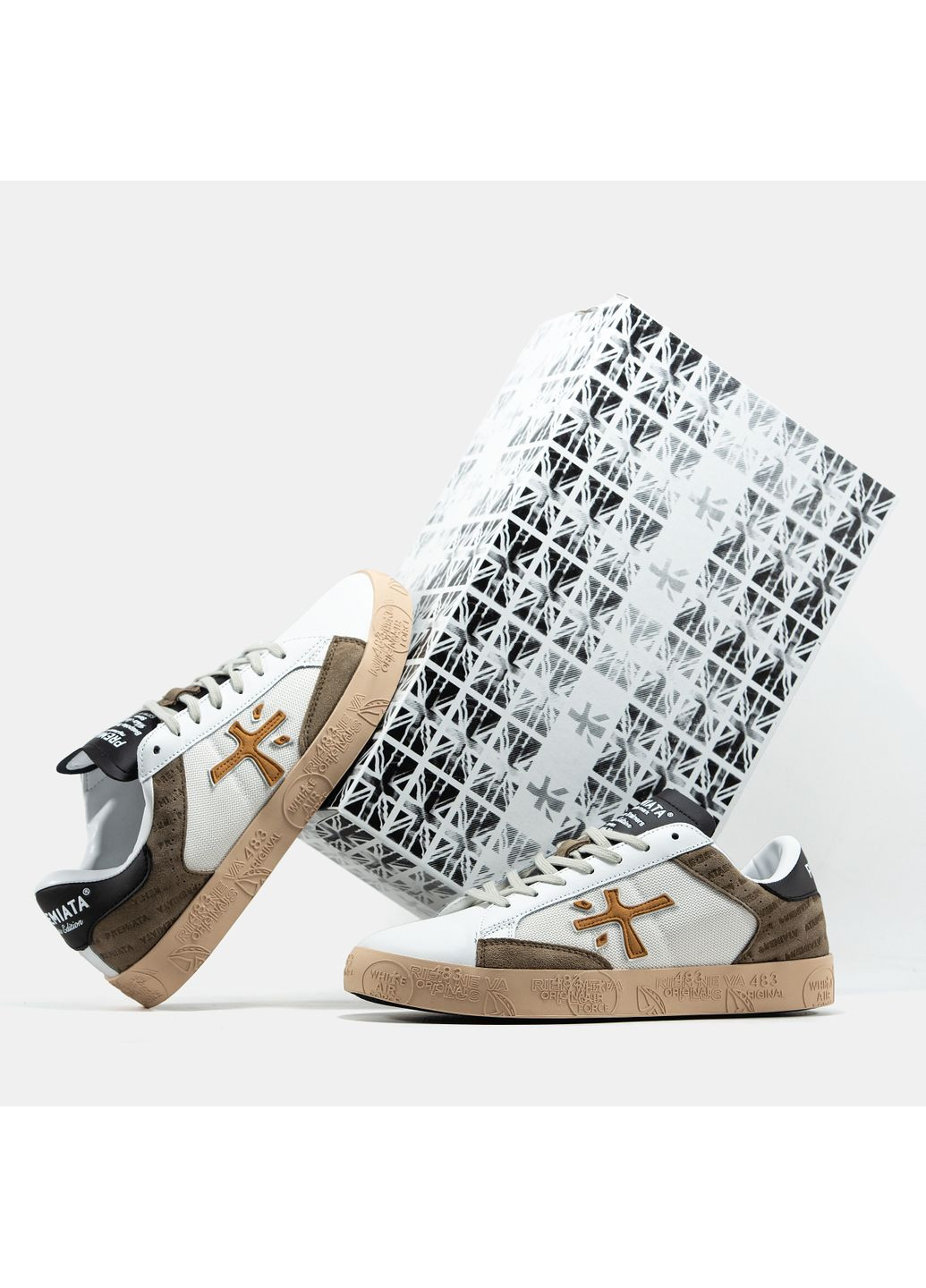 Белые демисезонные кроссовки мужские premiata steven white brown | премиата стивен белые коричневые No Brand