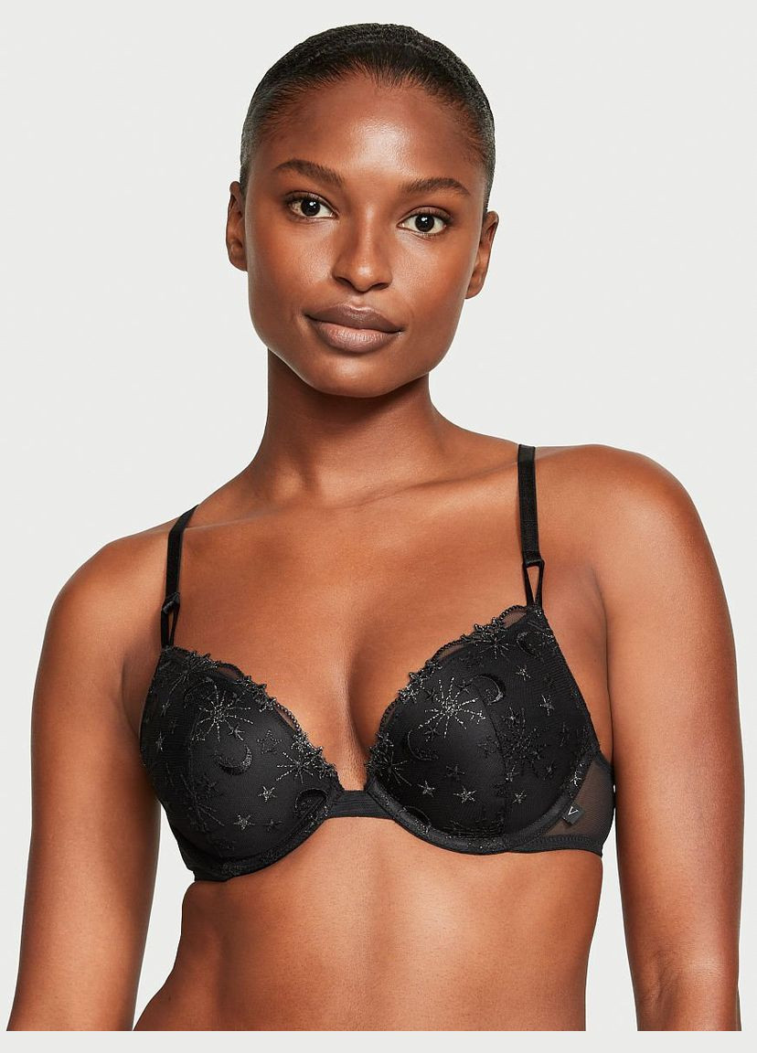 Чорний бюстгальтер sexy tee embroidered push-up bra 75d Victoria's Secret з кісточками