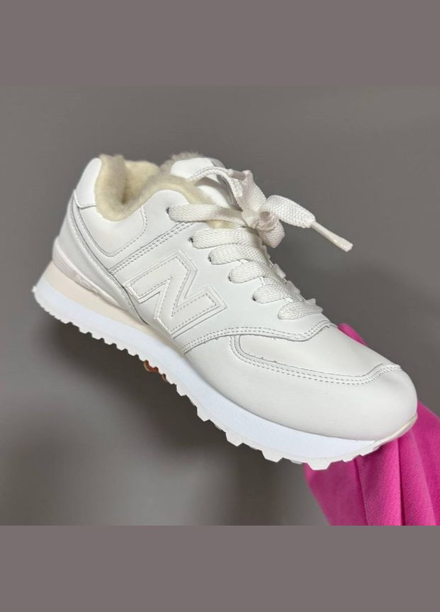 Кроссовки зимние женские New Balance 574 winter white fur | Нью Беланс 574 белые с мехом No Brand белые зима (308360744)