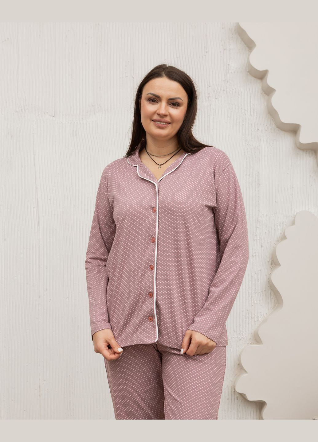 Пудровая всесезон пижама женская рубашка со штанами трикотажная батал размер 2xl, 3xl, 4xl, 5xl рубашка + брюки Nicoletta Піжама