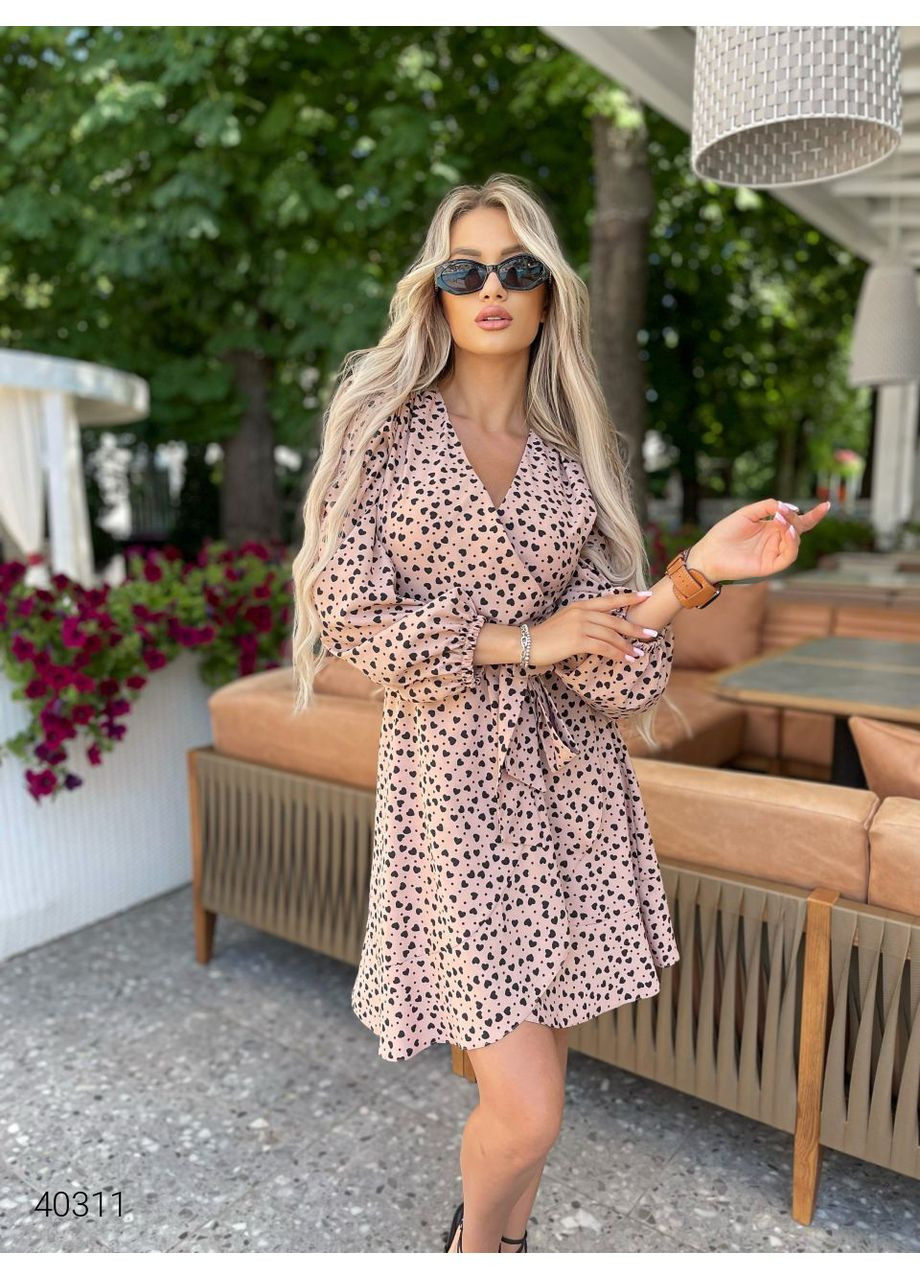 Бежева повсякденний сукня на запах із поясом Byron сердечка