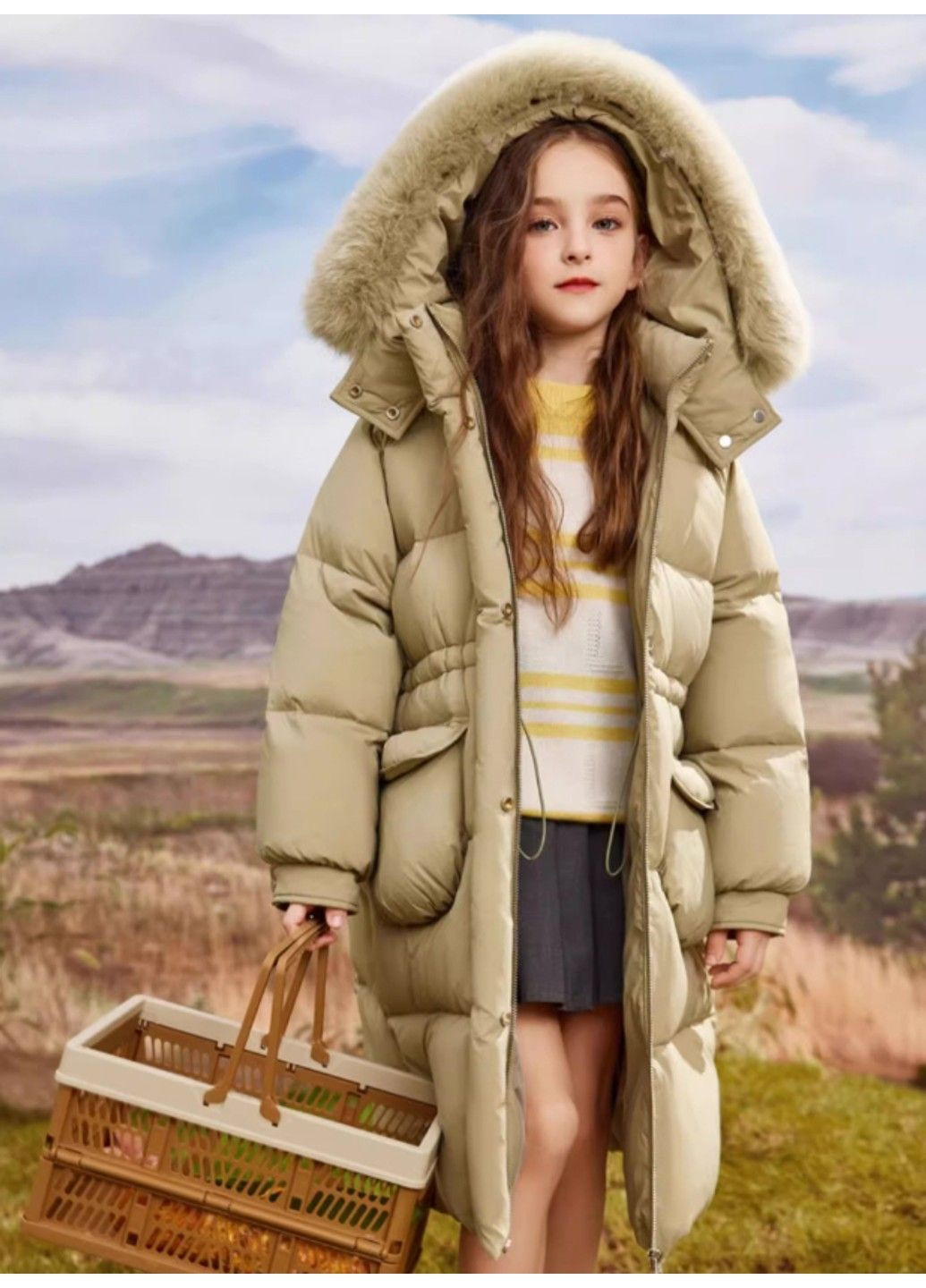 Зеленое зимнее Детское пальто No Brand