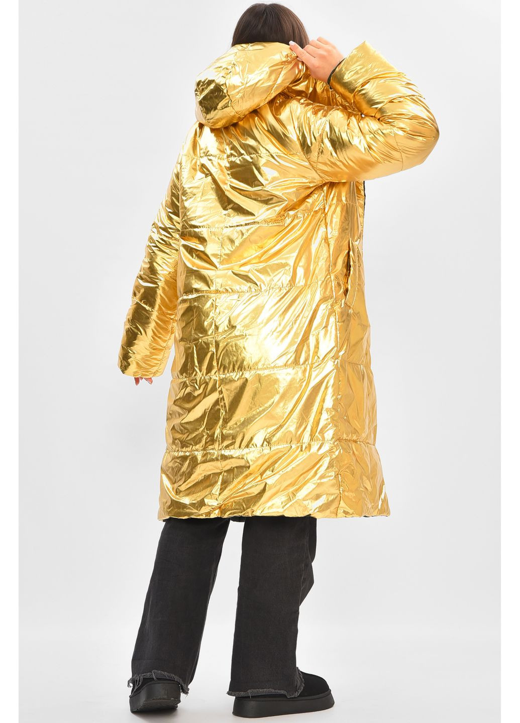 Темно-зелена демісезонна куртка жіноча демісезонна двостороння зелено-золотого кольору Let's Shop