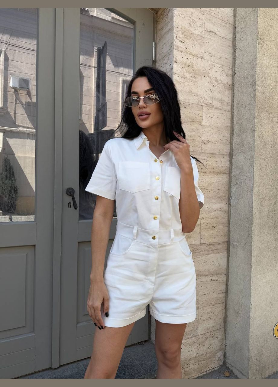 Комбінезон жіночий Style Point комбінезон-шорти однотонний білий повсякденний, кежуал джинс