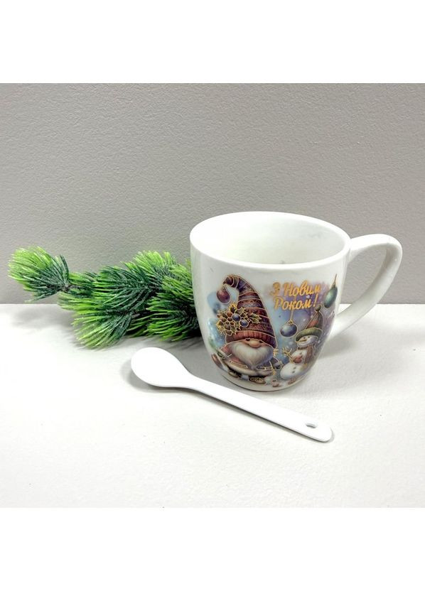 Чашка новогодняя с ложкой в подарочной коробке керамическая 175 мл h-7,5 см, d-7,4 см 1948/3656-3 Stenson (367111045)