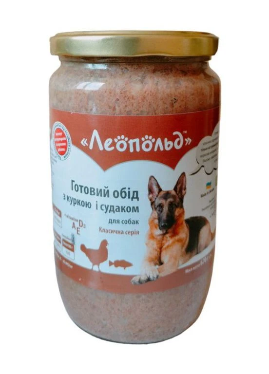 Влажный корм,, для собак, Готовый обед курица и судак, консерва, 670 г (*) Леопольд (401960303)