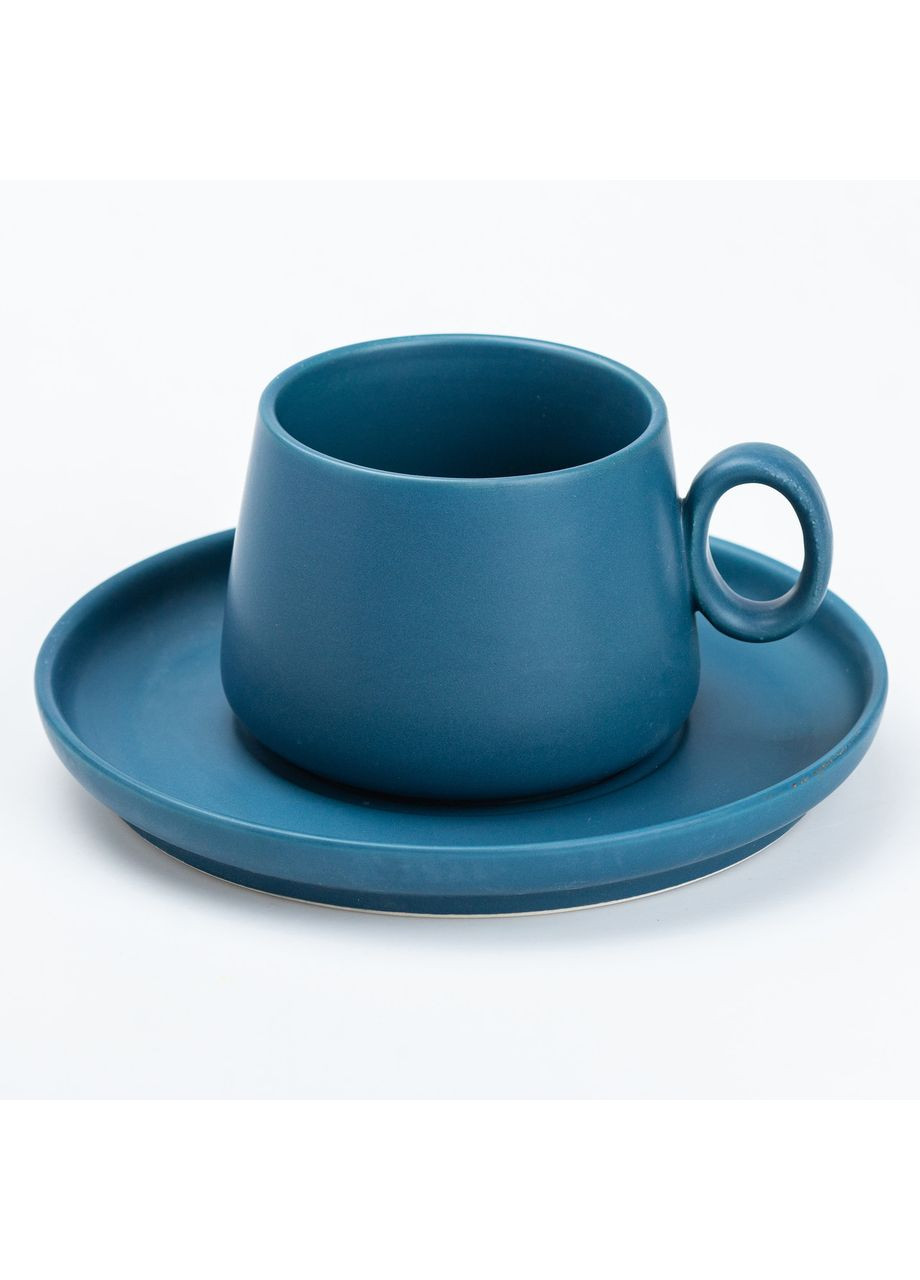 Чашка с блюдцем керамическая 300 мл Синяя TS Kitchen (360455344)