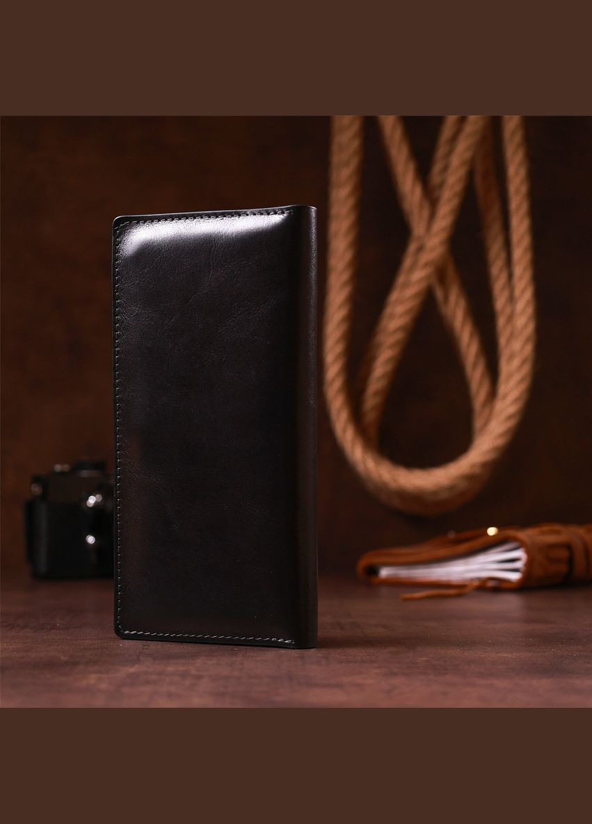 Вертикальный мужской кошелек кожаный на магните 11212 Черный Grande Pelle (306882034)