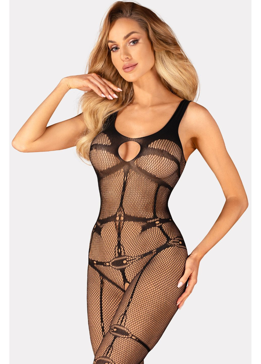 Черный демисезонный комбинезон-сетка с вырезом n123 Obsessive