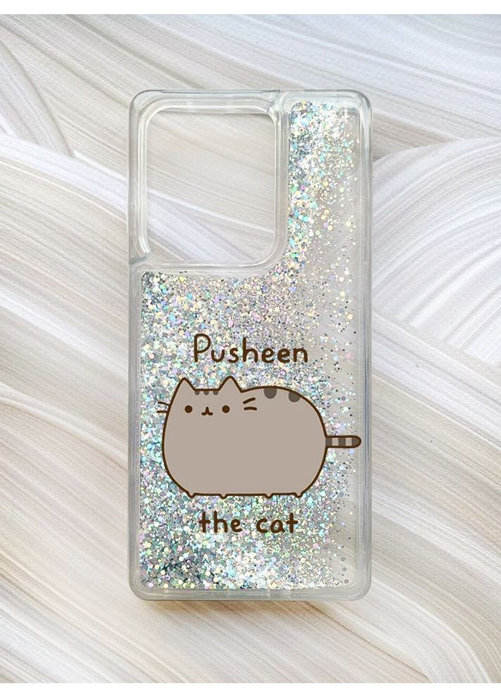 Чохол з плаваючими срібними блискітками на Xiaomi Redmi 13C/Poco C65 Пушин котик (принт 412) Creative (356121846)