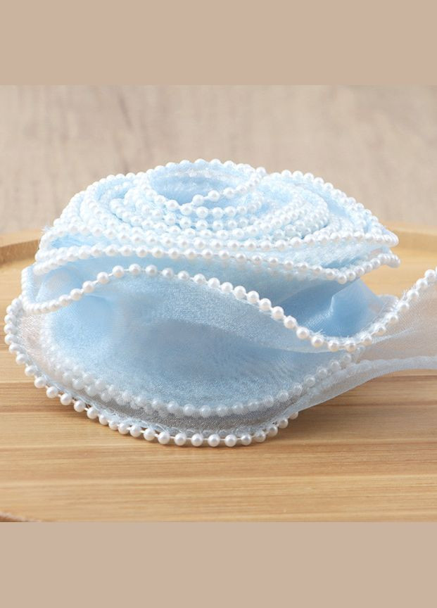 Стрічка з органзи, намистини по краях, 4 см, блакитна (рулон 4,5 м) No Brand (340484860)