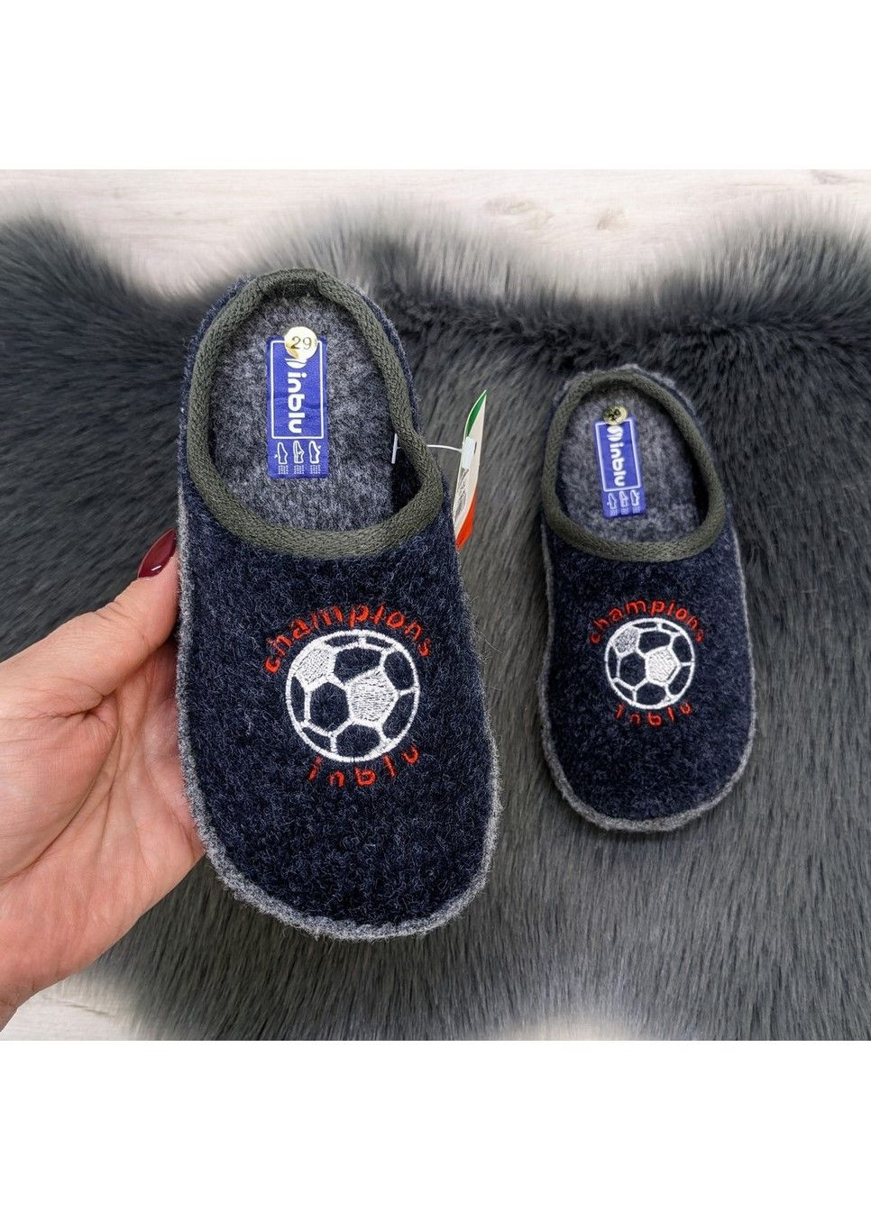 Синие тапочки детские фетровые для ламината Inblu