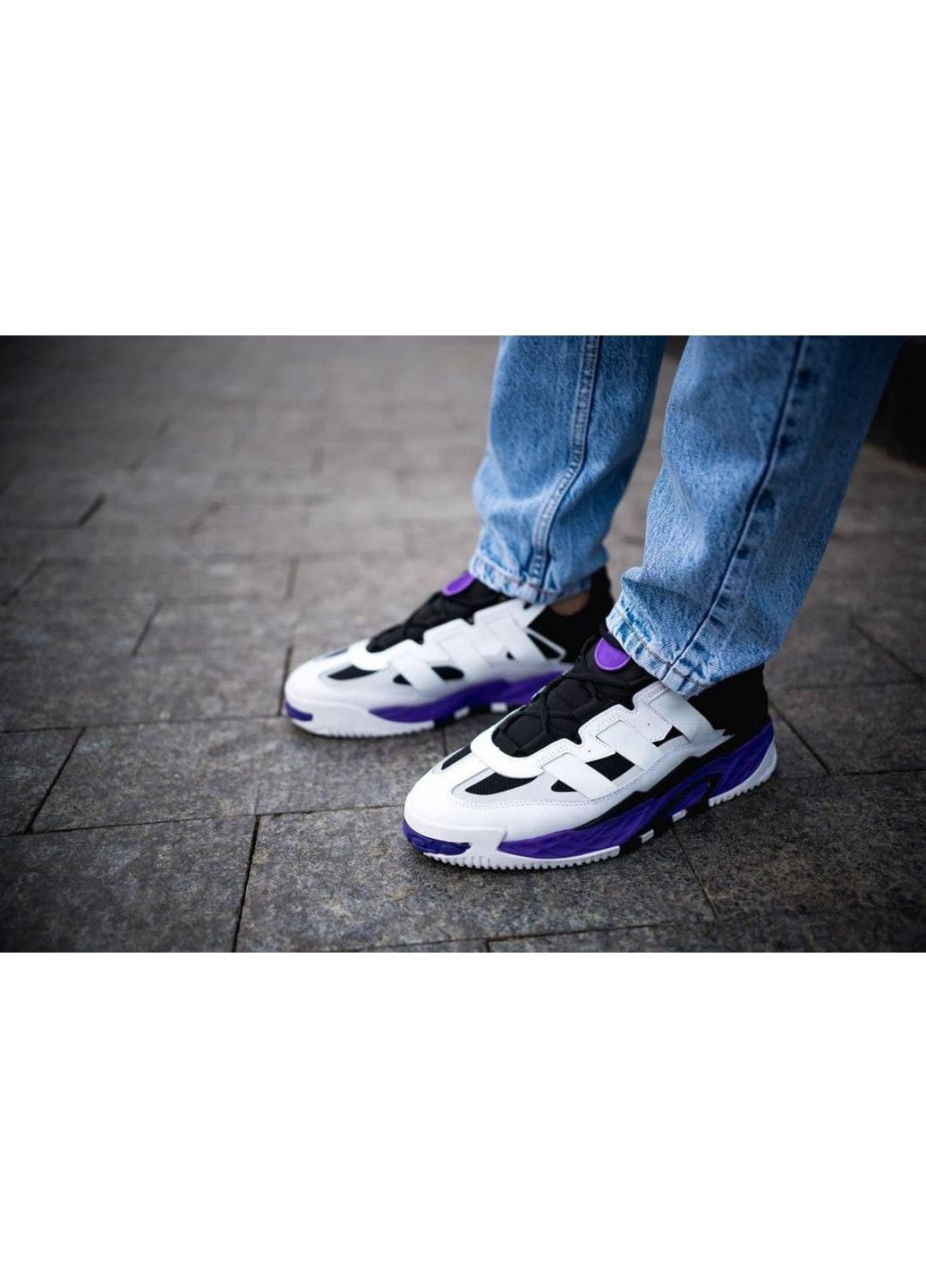 Чорні Осінні кросівки чоловічі adidas niteball white black violet адідас найтбол No Brand