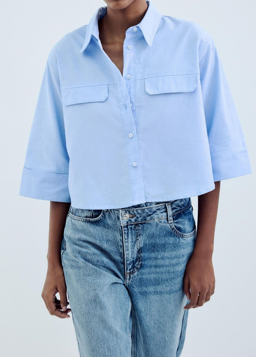 Светло-голубой классическая рубашка однотонная Zara