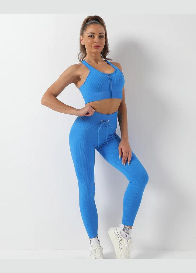 Спортивний костюм у рубчик (топ без рукава та легінси) синього кольору, розмір XS Trends (330756829)