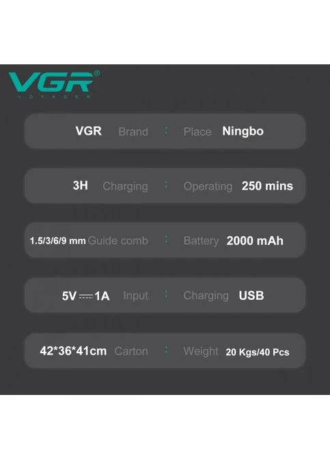 Аккумуляторная машинка для стрижки VGR V-904 GOLD, 4 насадки, 2000 mAh, LED display дисплей No Brand (402255984)