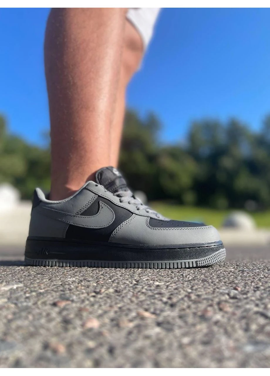 КРОССОВКИ ЖЕНСКИЕ NIKE AIR FORCE 1 GREY BLACK НАЙК АИР ФОРС 1 ЧЕРНЫЕ No Brand чёрные демисезоны (390651097)