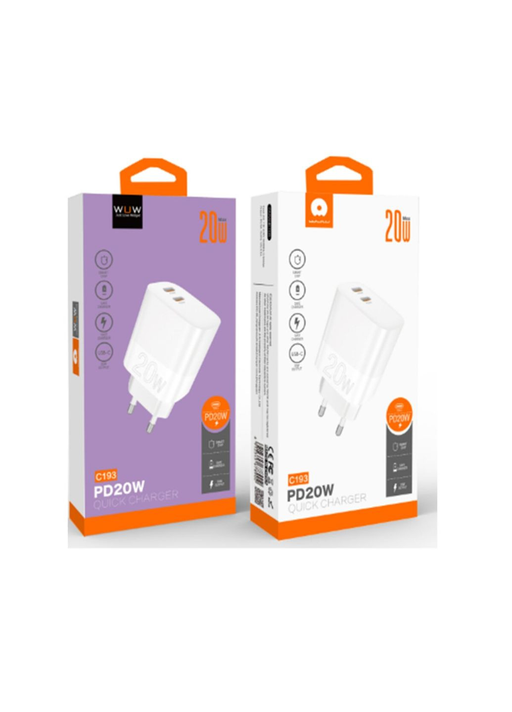 Сетевое зарядное устройство PD20W Charger USB C + USB C white WUW C193 (340277981)