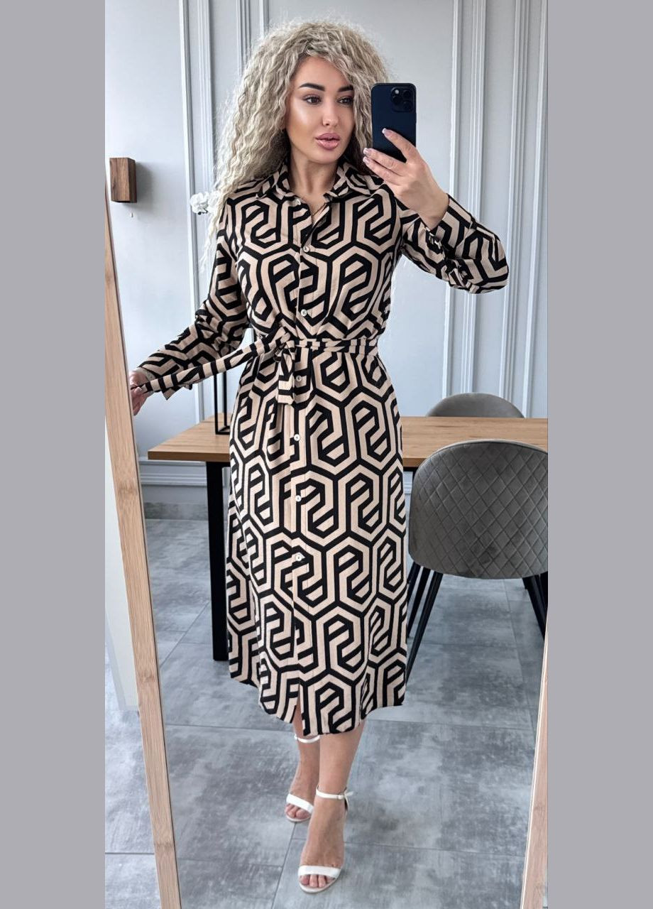 Бежева ділова, повсякденний, кежуал, вечірня жіноча сукня-сорочка сукня-сорочка No Brand