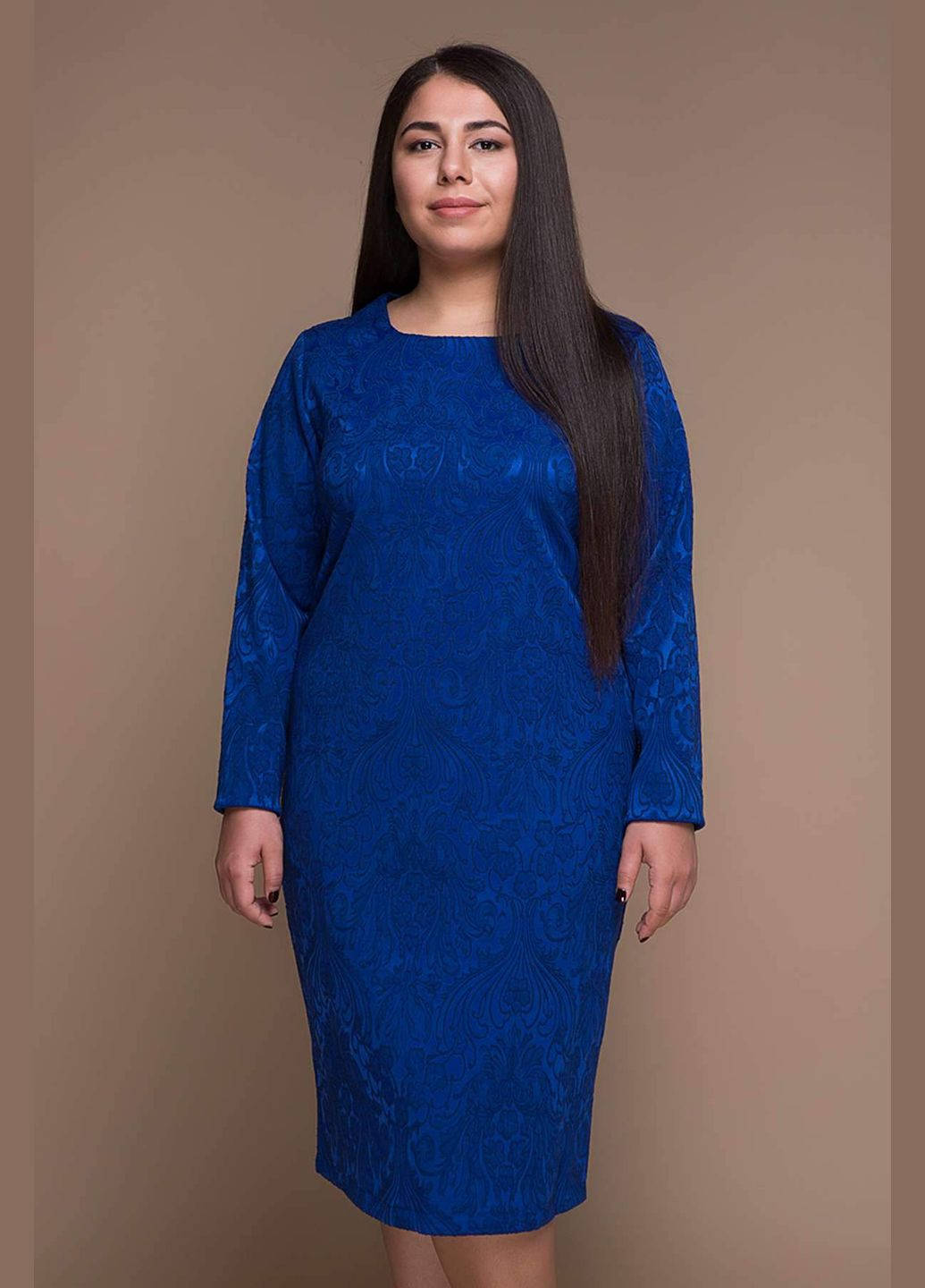Синя ділова однотонне плаття із жаккарду ірма електрик Tatiana