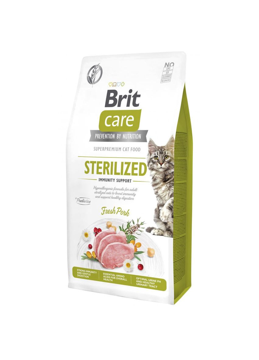 Сухой корм для стерилизованных кошек Care Cat Grain Free Sterilized Immunity Support 7кг, с свининой Brit (292114642)