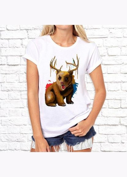 Жіноча з принтом Ведмідь з оленячими рогами Кавун футболка (316345699)