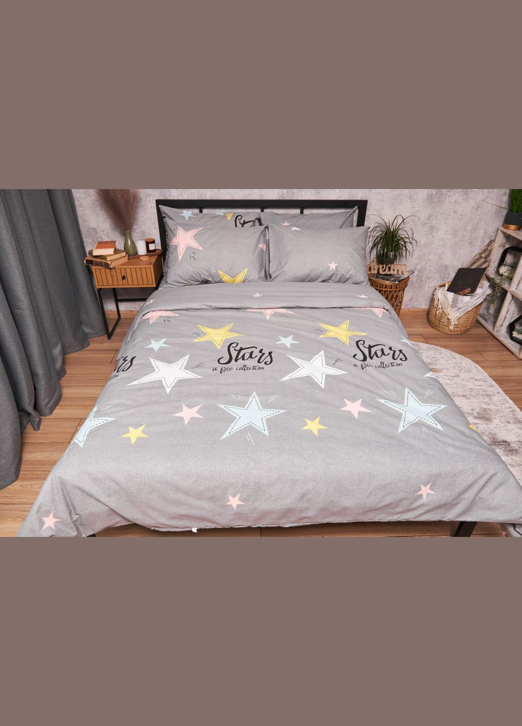 Комплект постельного белья Бязь Gold Люкс «Gray Stars» Детский 110х140 наволочки 2х50х50 (MS-830000102) Moon&Star graystars (293173185)