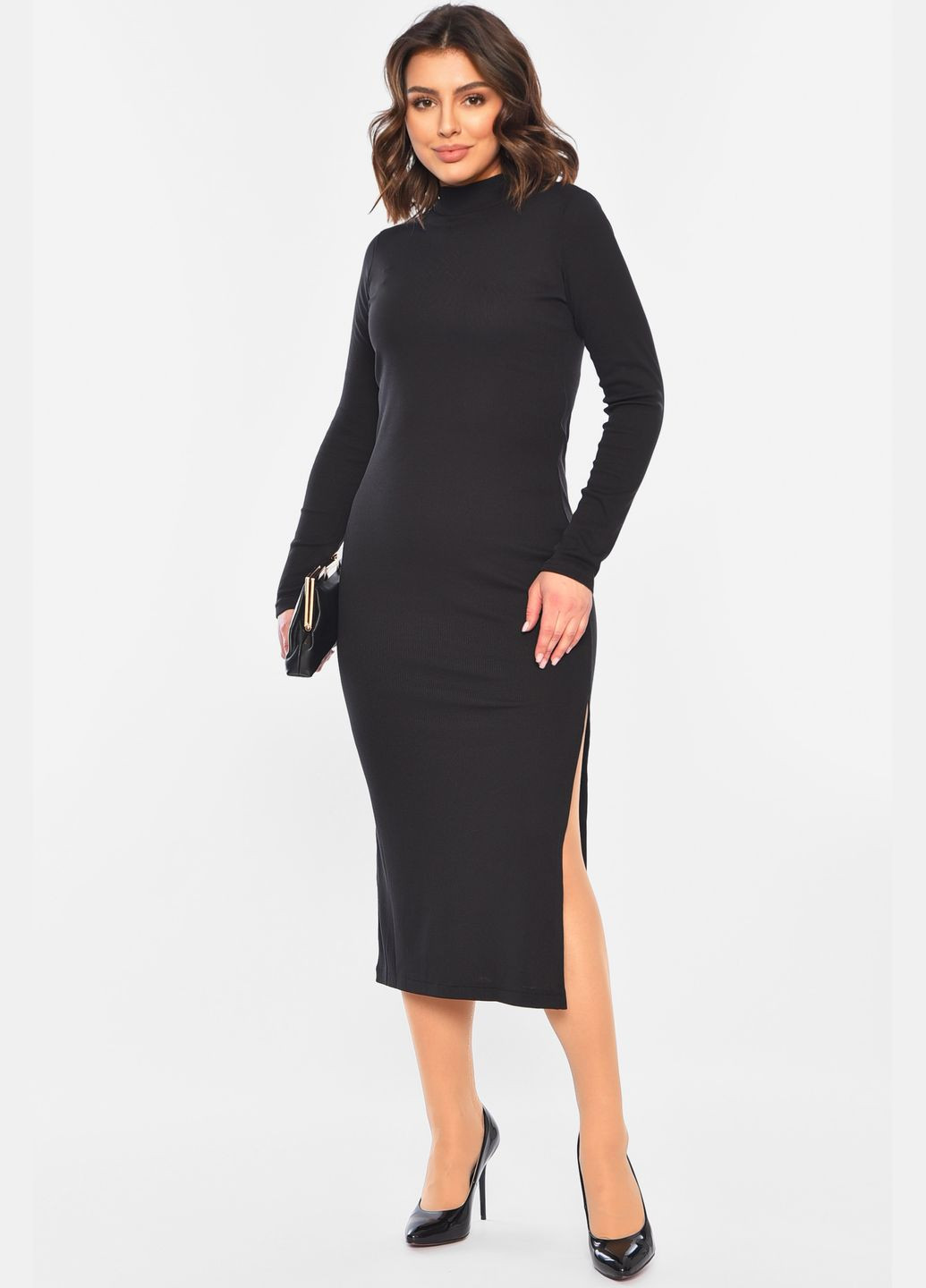 Чорна джинсова сукня жіноча в рубчик чорного кольору а-силует Let's Shop однотонна