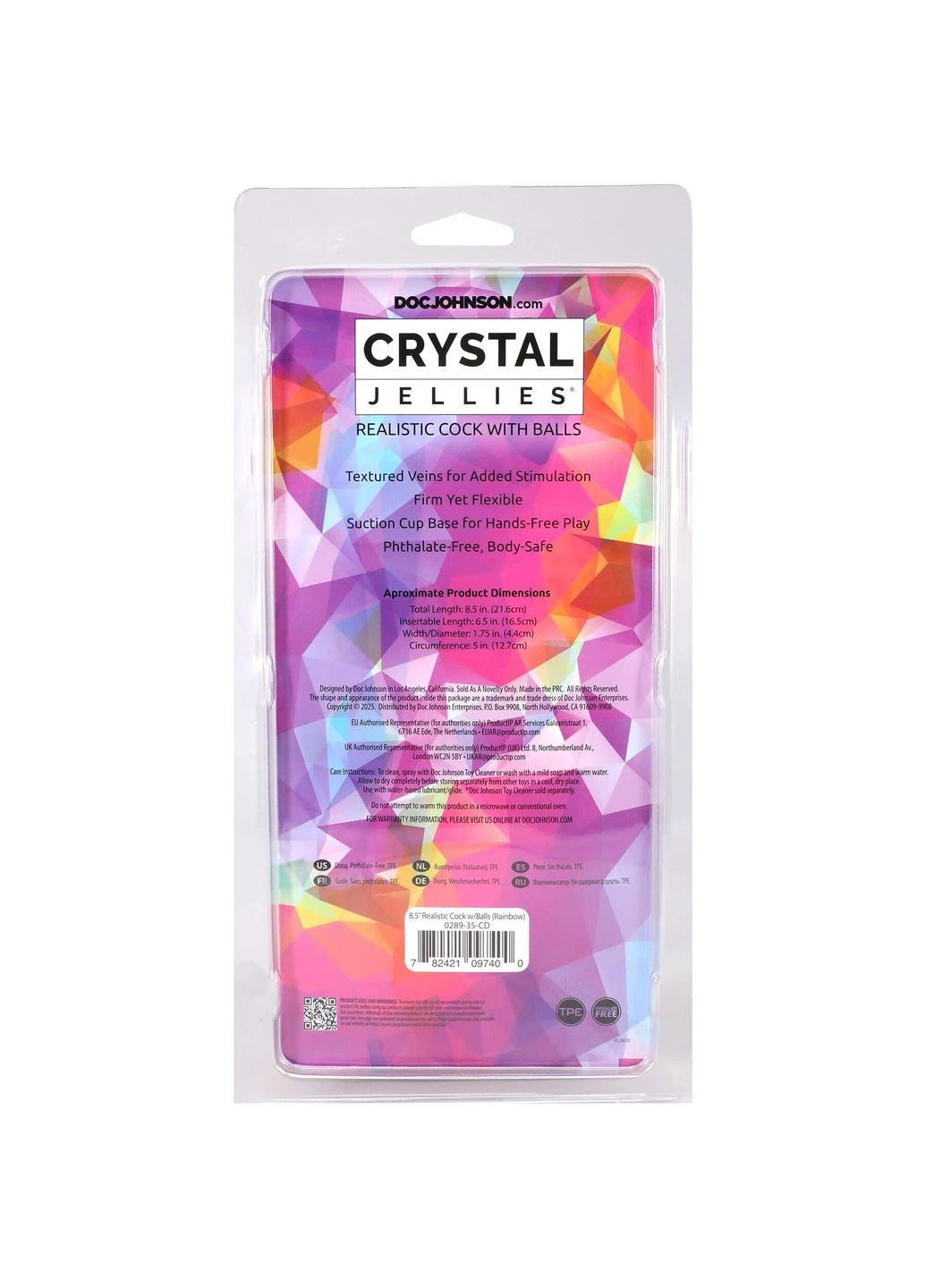 Фалоімітатор Crystal Jellies – Realistic cock with balls 8.5 Inch – Rainbow Doc Johnson (400527333)