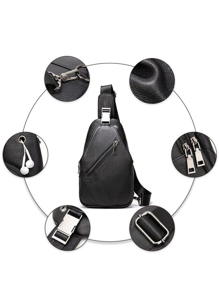 Сумка мужская слинг через плечо в зернистой коже 20249 Черная Vintage (366880996)