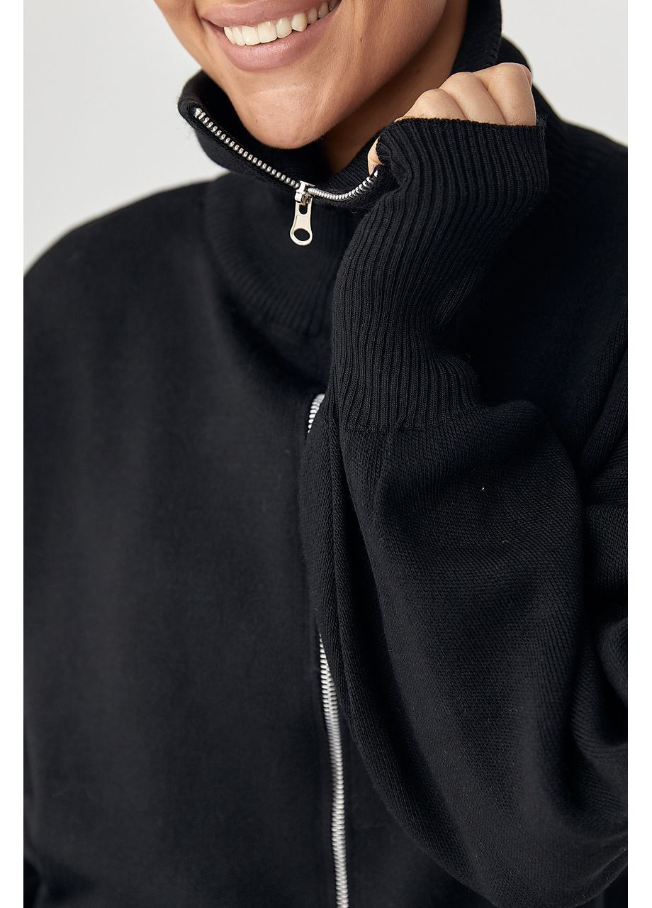 Трикотажний вільний кардиган на блискавці - темно-коричневий колір Lurex (370601912)