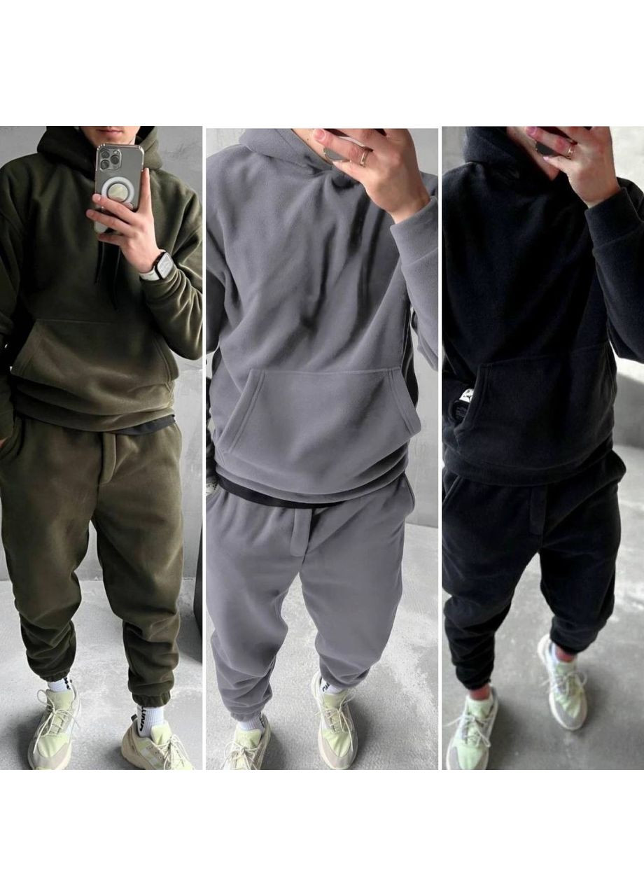 Серый костюм двухсторонний полар флис очень теплый брюки и кофта Україна