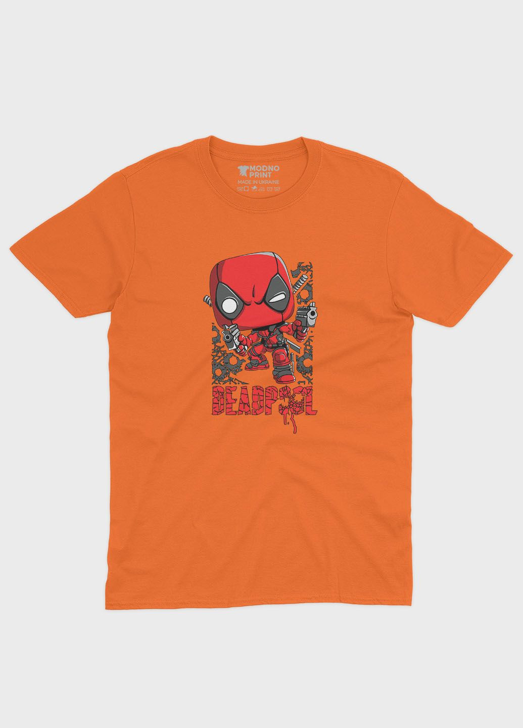 Оранжевая демисезонная футболка для девочки с принтом антигероя - дедпул (ts001-1-ora-006-015-009-g) Modno