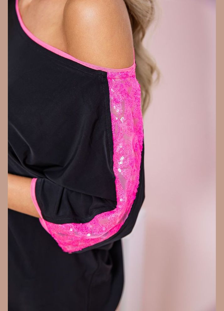 Комбінована міні-сукня з короткими рукавами, чорно-рожевого кольору, 167r150-1 Ager