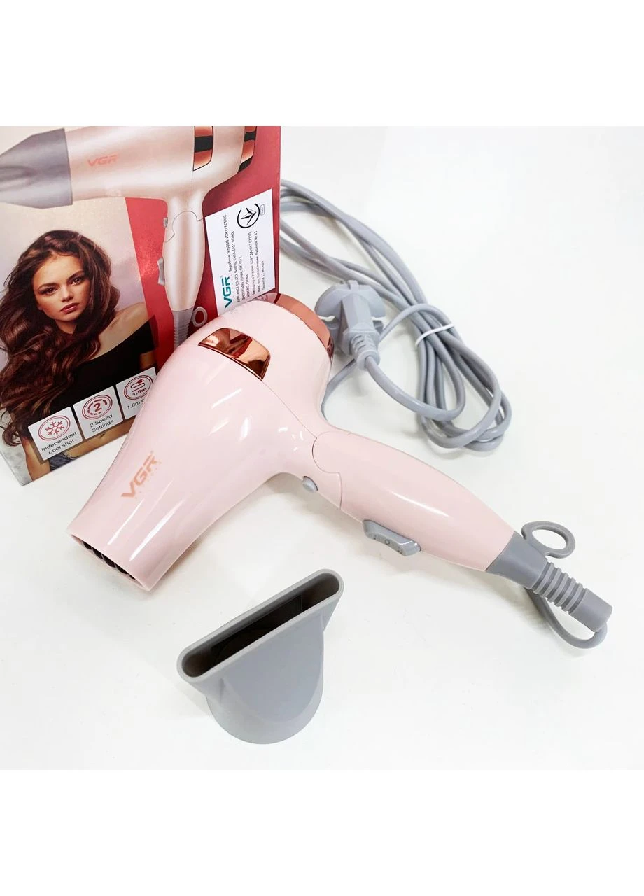 Фен для волосся дорожній VGR V-432 PINK, з концентратором 1000 Вт, іонізація та 2 режими. Колір: рожевий No Brand (385233223)