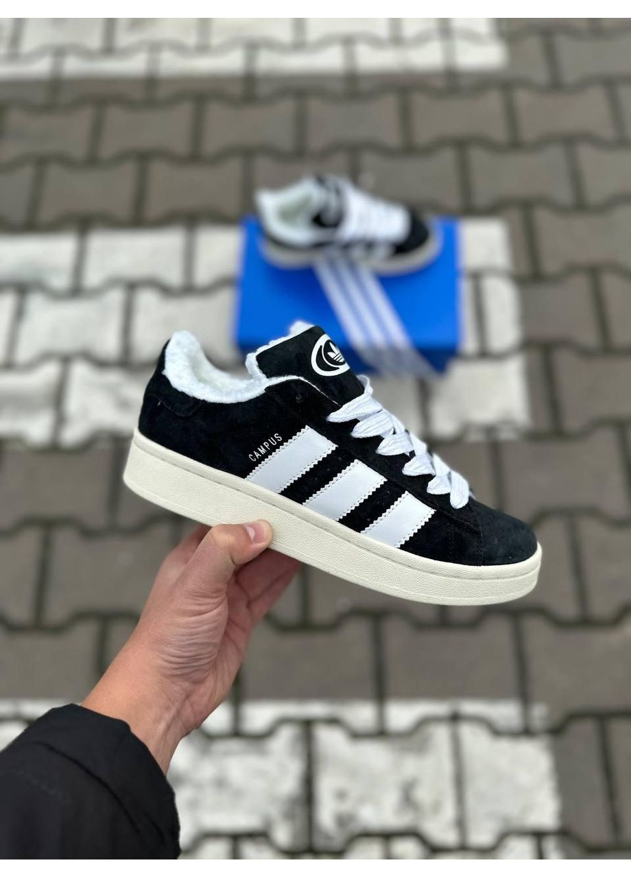 Чорні Зимовий кросівки чоловічі adidas campus 00s black beige fur адідас кампус No Brand