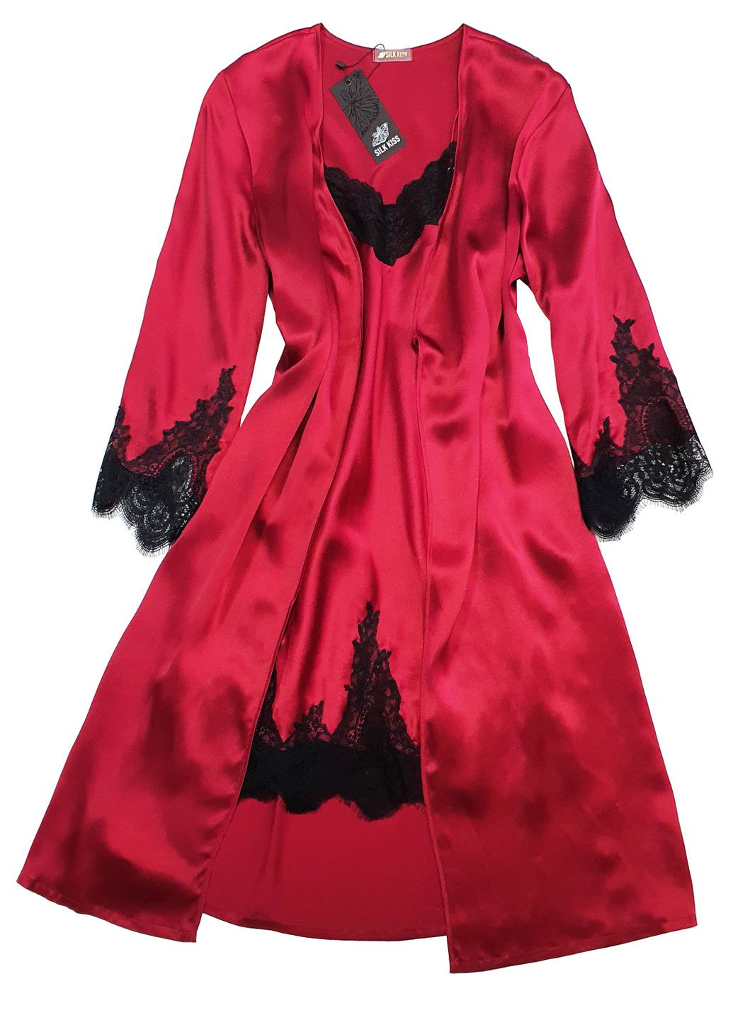 Комплект халат и рубашка комбинация шелк Мадейра L Бордовый Silk Kiss (285716661)