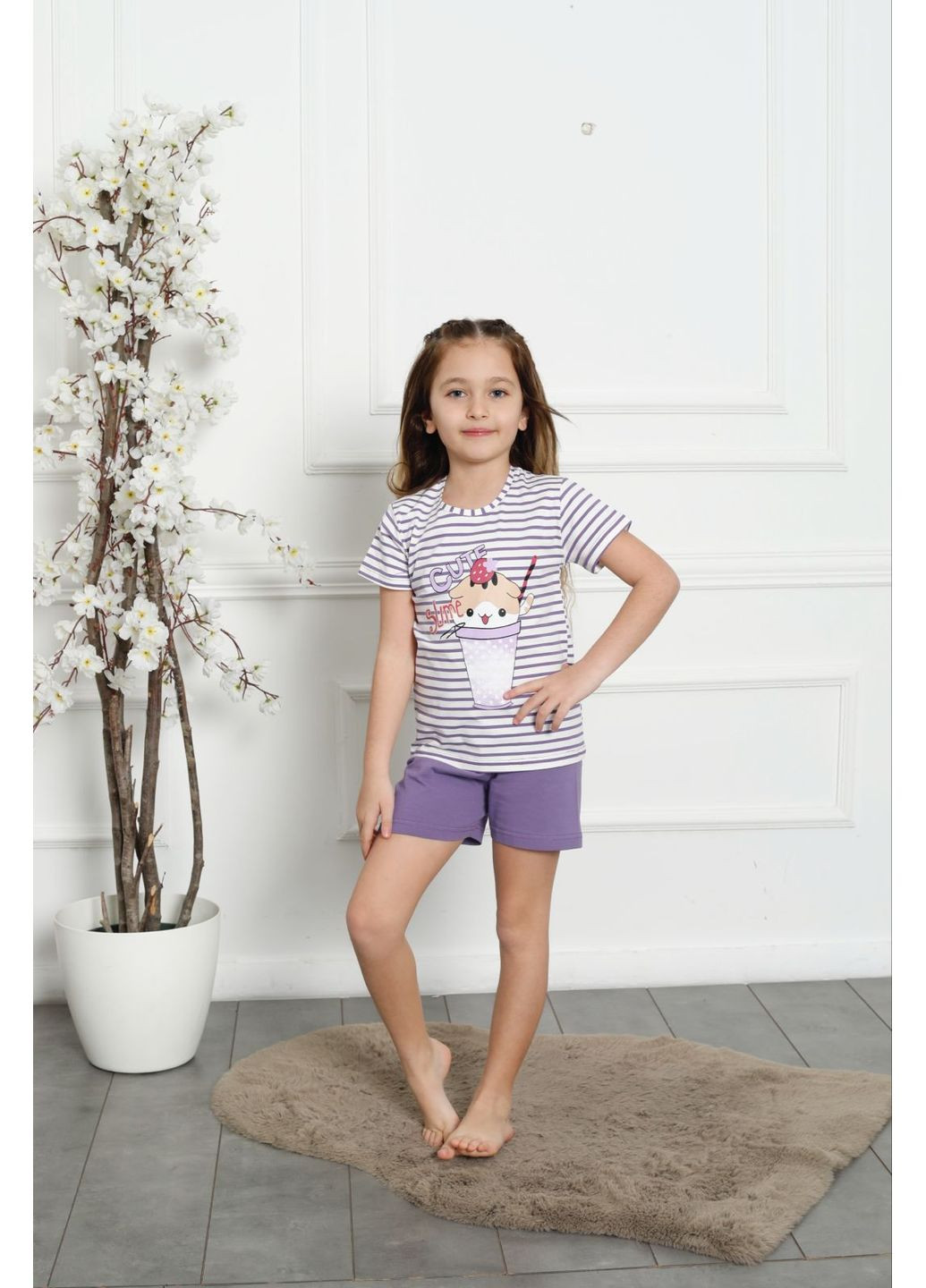 Лиловая комплект для девочек с шортами Nicoletta