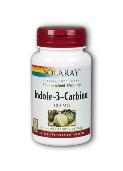 Индол-3-карбинол, поддержка баланса эстрогена, Indole-3-Carbinol,, 100 мг, 30 вегетарианских капсул Solaray (365754658)