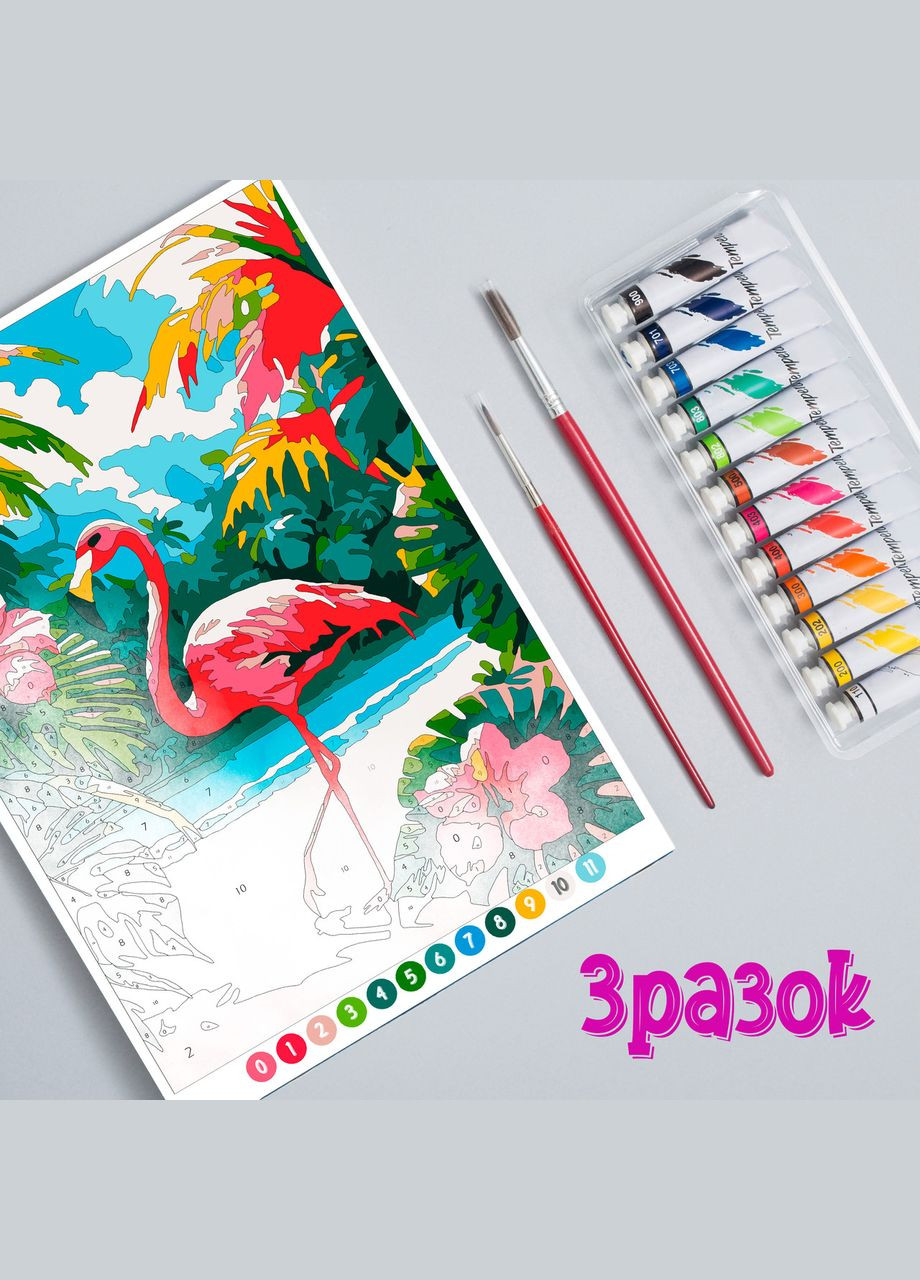 Розмальовка за номерами антистрес для дітей та дорослих "Фламінго в тропіках" No Brand (340461976)