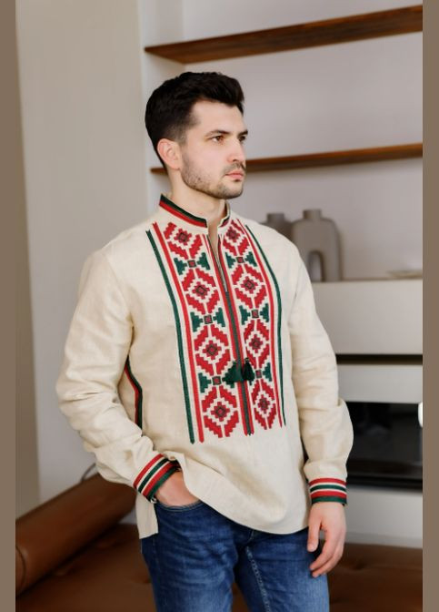 Бежева чоловіча вишиванка гуччі бежева Galychanka (324219131)